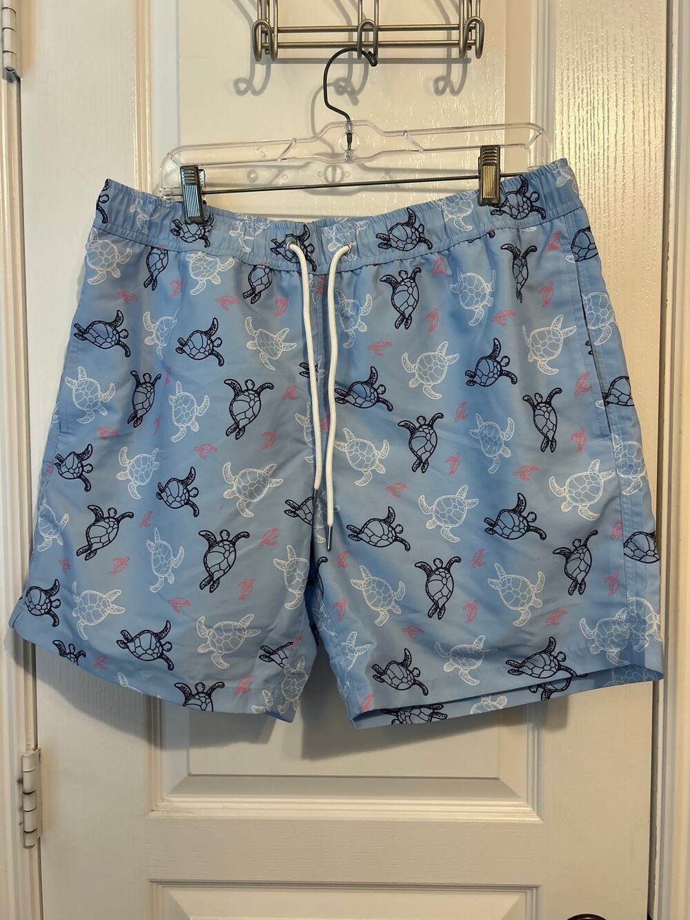 Blue Printed Swim Trunks Mens Drawstring
